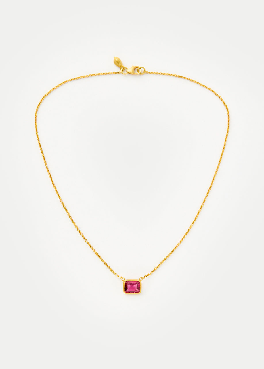 18kt Gold Pink Tourmaline Baguette Necklace