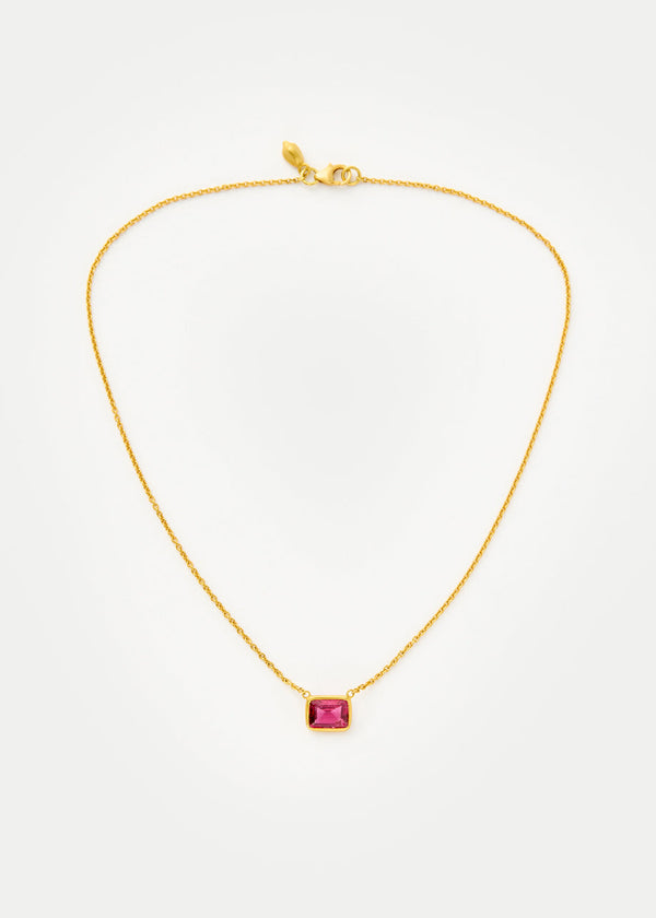 18kt Gold Pink Tourmaline Baguette Necklace