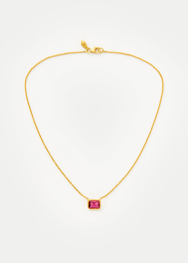 18kt Gold Pink Tourmaline Baguette Necklace