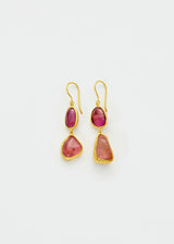 18kt Gold Pink Tourmaline Double Drop Earrings