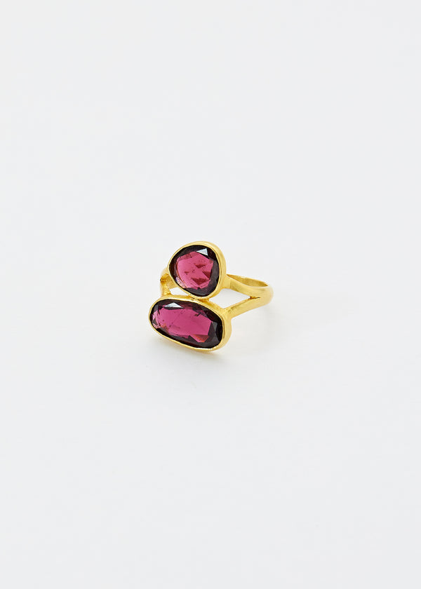 18kt Gold Pink Tourmaline Double Greek Ring