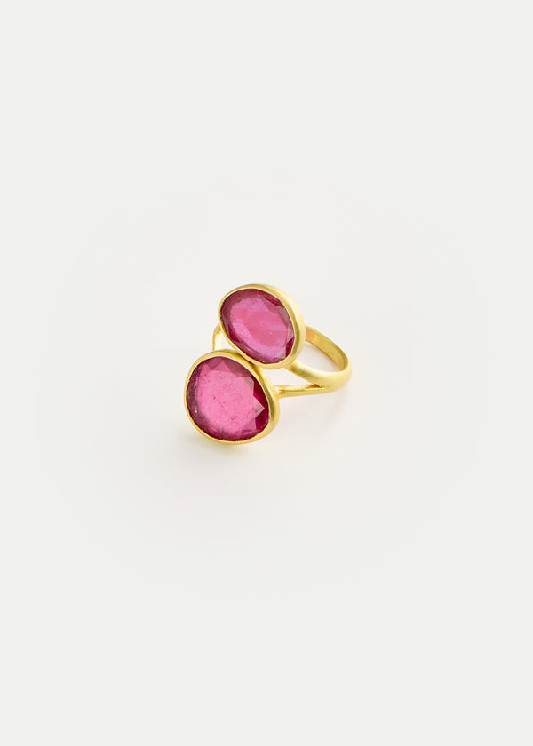 18kt Gold Ruby Double Greek Ring