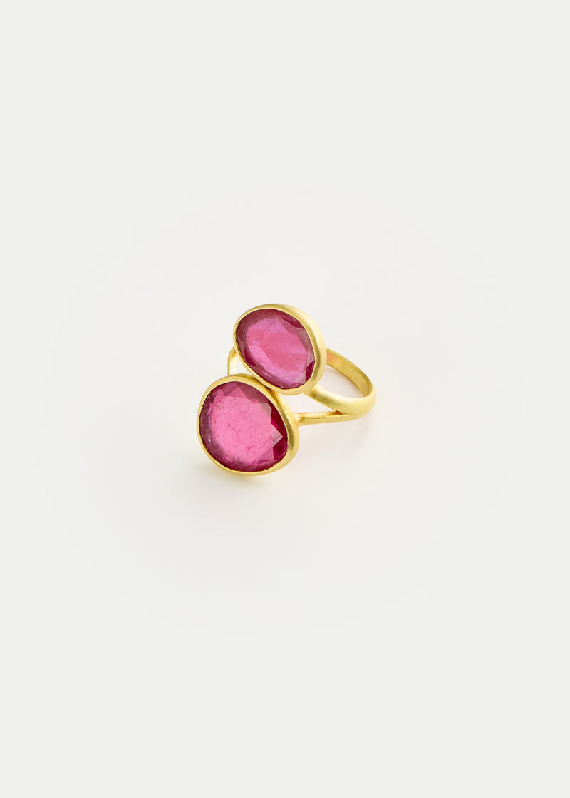 18kt Gold Ruby Double Greek Ring