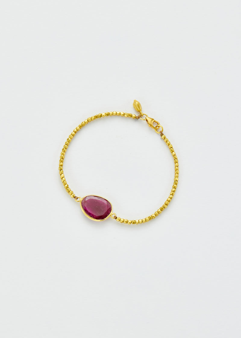 18kt Gold Pink Tourmaline Faceted Bead Bracelet