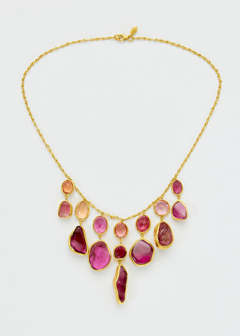 18kt Gold Tumbled Pink Tourmaline Fringe Necklace – Pippa Small