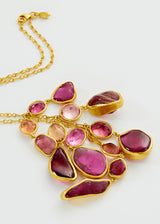 18kt Gold Tumbled Pink Tourmaline Fringe Necklace