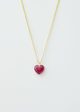 18kt Gold Pink Tourmaline Love Heart Amulet on Cord