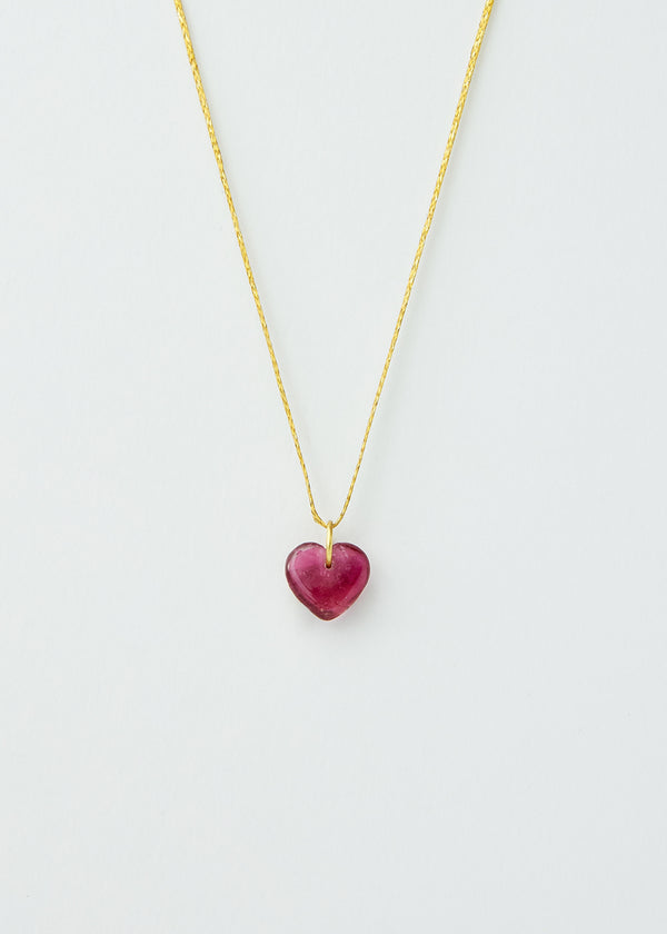 18kt Gold Pink Tourmaline Love Heart Amulet on Cord