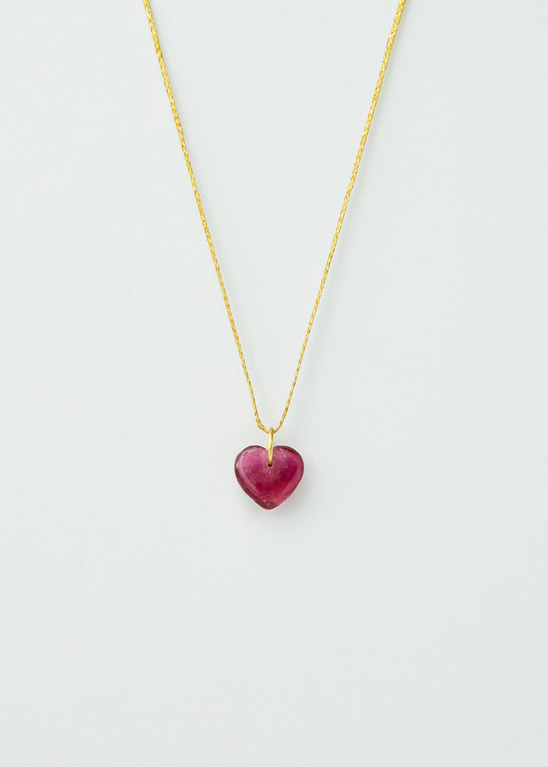 18kt Gold Pink Tourmaline Love Heart Amulet on Cord