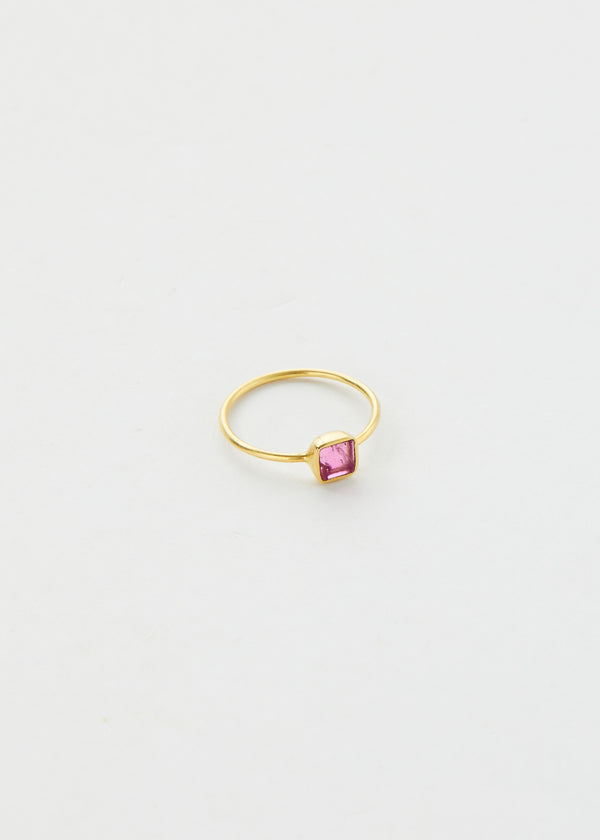 18kt Gold Pink Tourmaline Tiny Square Wire Cup Ring