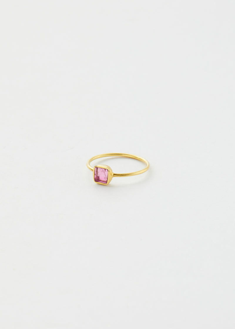 18kt Gold Pink Tourmaline Tiny Square Wire Cup Ring