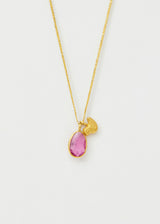 18kt Gold Pink Tourmaline & Bird Amulets on Cord