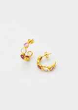 18kt Gold Pink Tourmaline & Rose Quartz Hoop Earrings