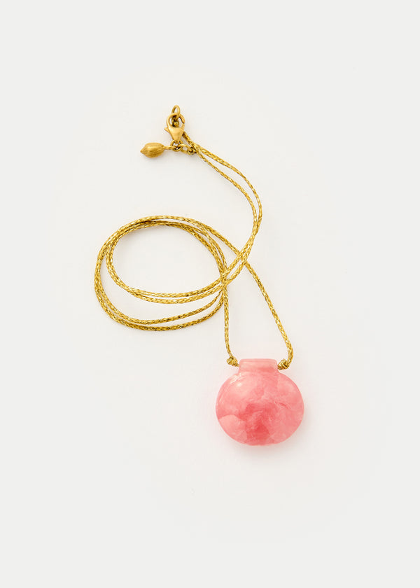 18kt Gold Drilled Rhodochrosite Amulet on Cord