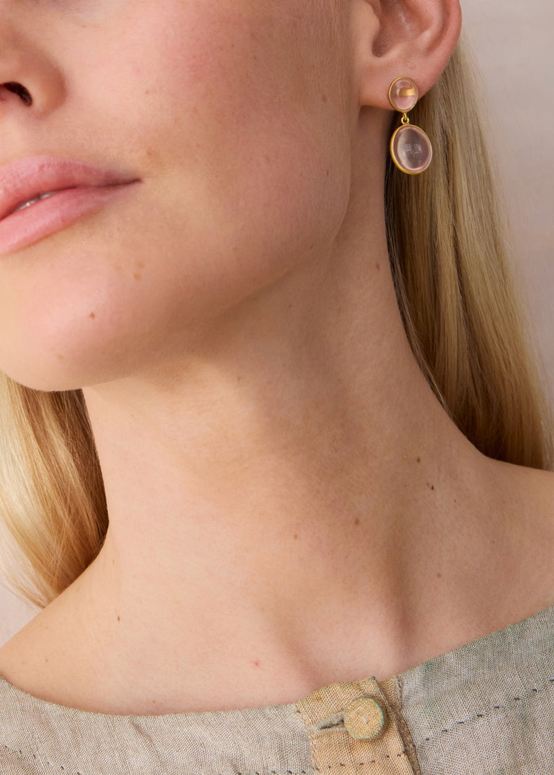 18kt Gold Rose Quartz Double Drop Earrings
