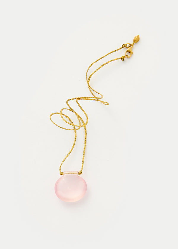 18kt Gold Drilled Rose Quartz Amulet on Cord