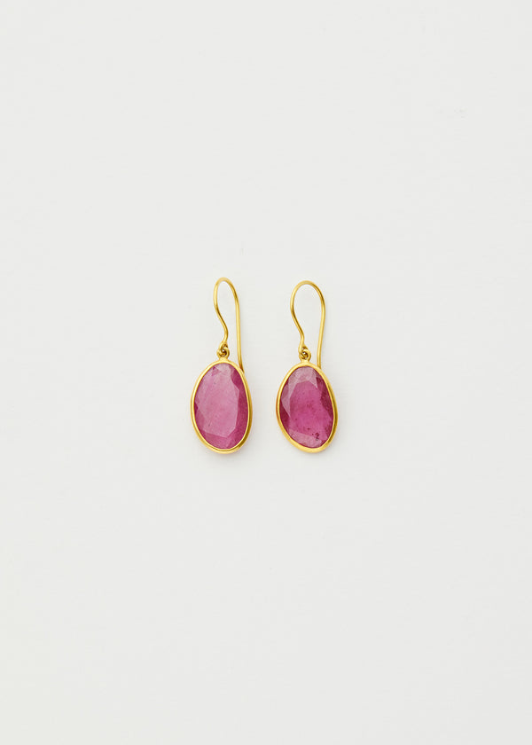 18kt Gold Ruby Single Drop Earrings