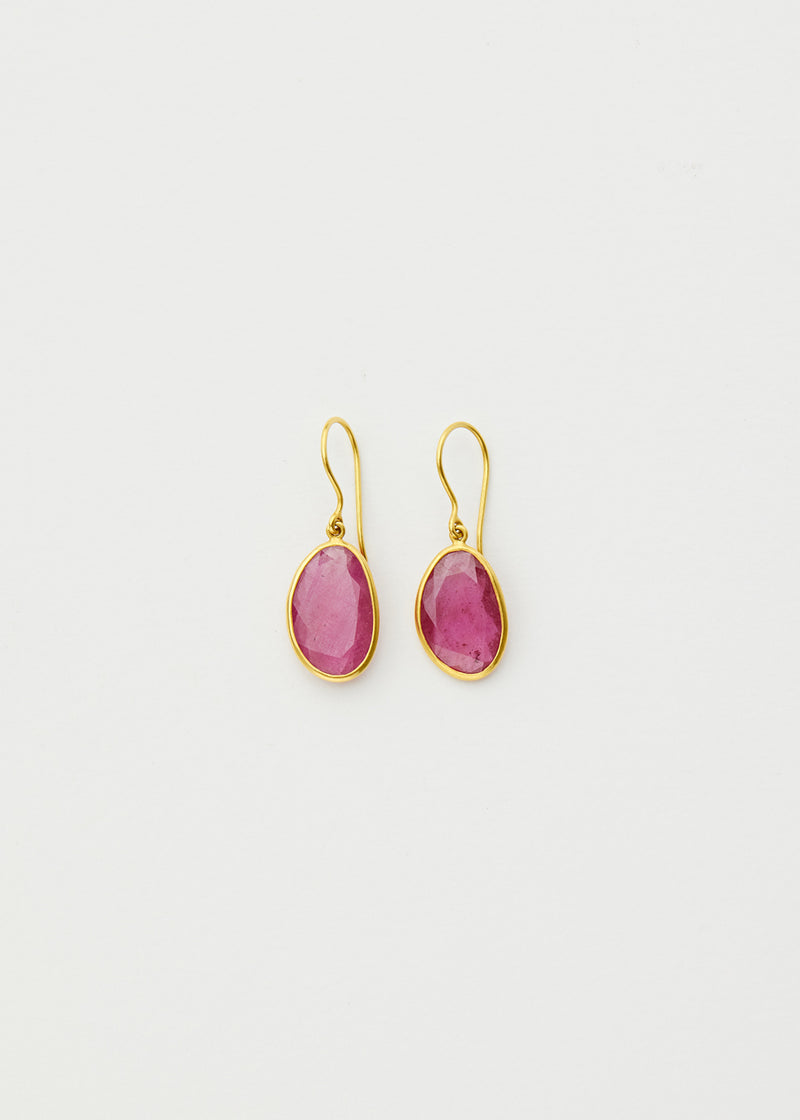 18kt Gold Ruby Single Drop Earrings