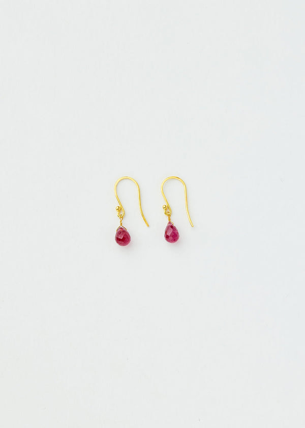 18kt Gold Ruby Small Drop Earrings