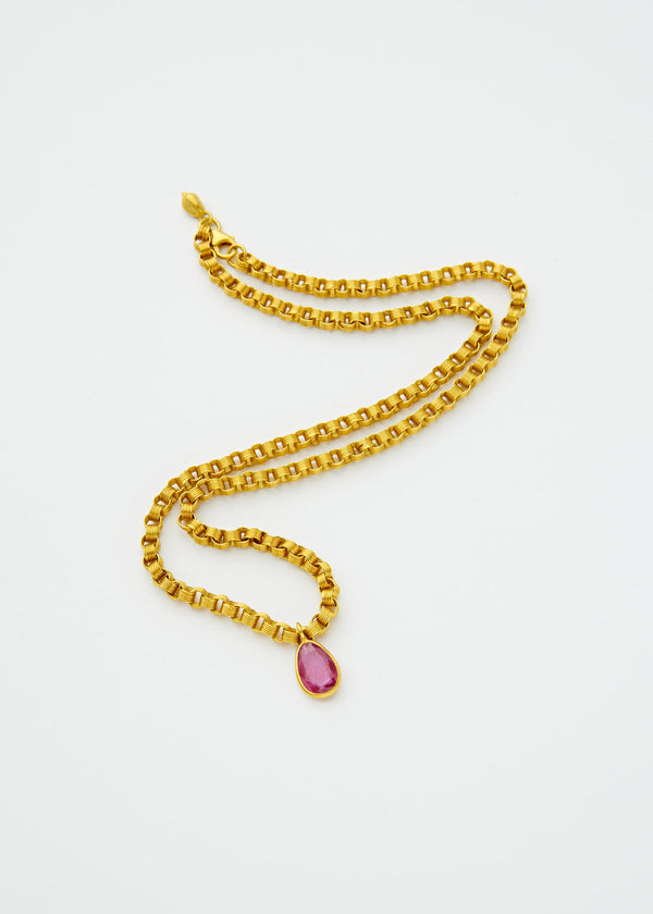 18kt Gold Ruby Solar Thread Chain Necklace