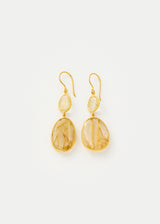 18kt Gold Rutilated Quartz Double Drop Earrings