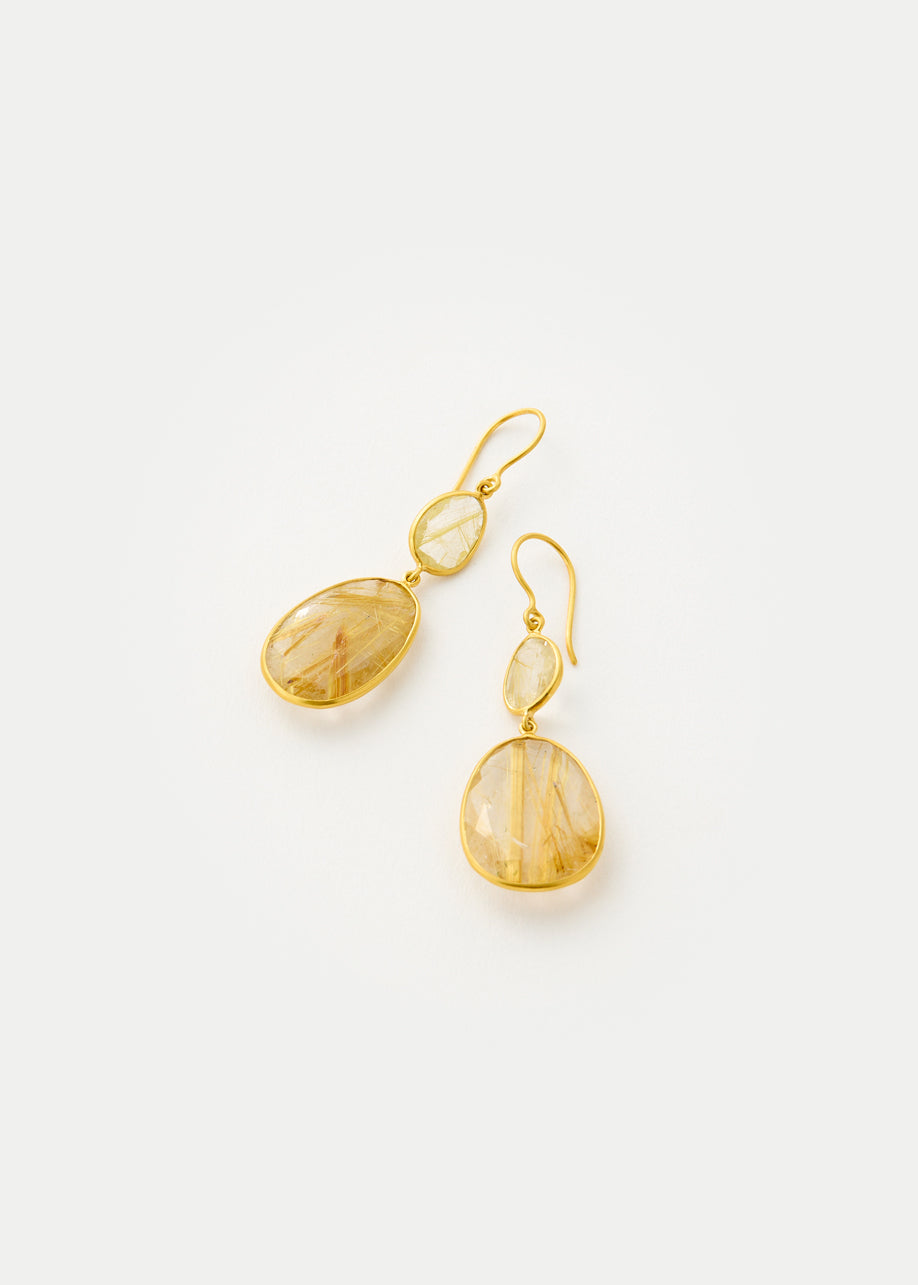 18kt Rutilated Quartz Double Drop Earrings