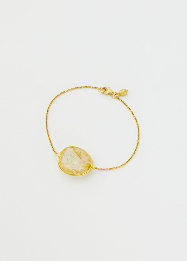 18kt Gold Rutilated Quartz Single Stone Bracelet