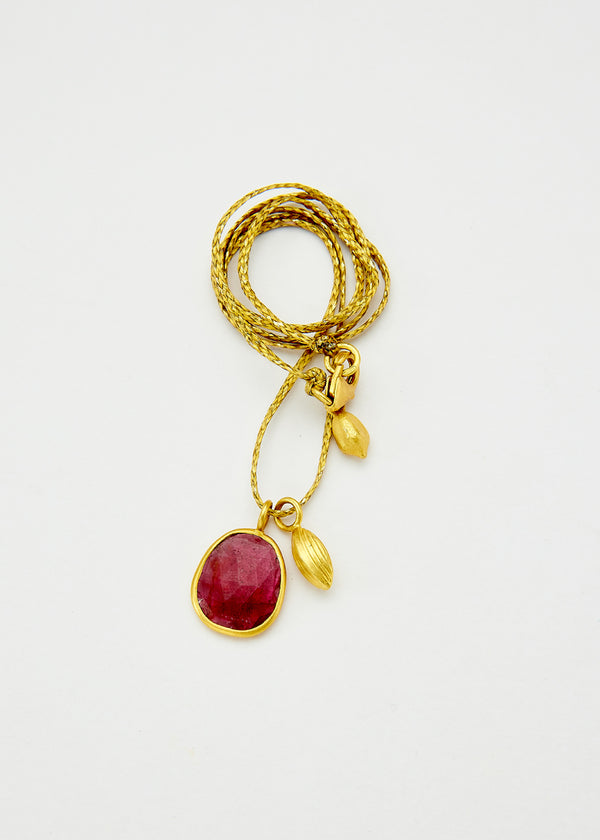 18kt Gold Seed & Pink Tourmaline Amulets on Cord