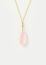 18kt Gold Pink Agra Rose Quartz Drill & Loop Amulet on Cord