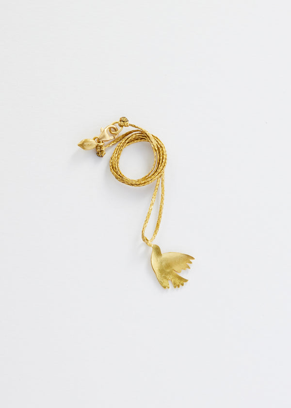 18kt Gold Dove of Peace Amulet on Cord