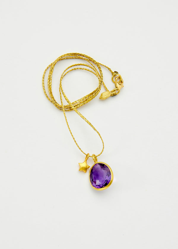 18kt Gold Star & Amethyst Amulets on Cord