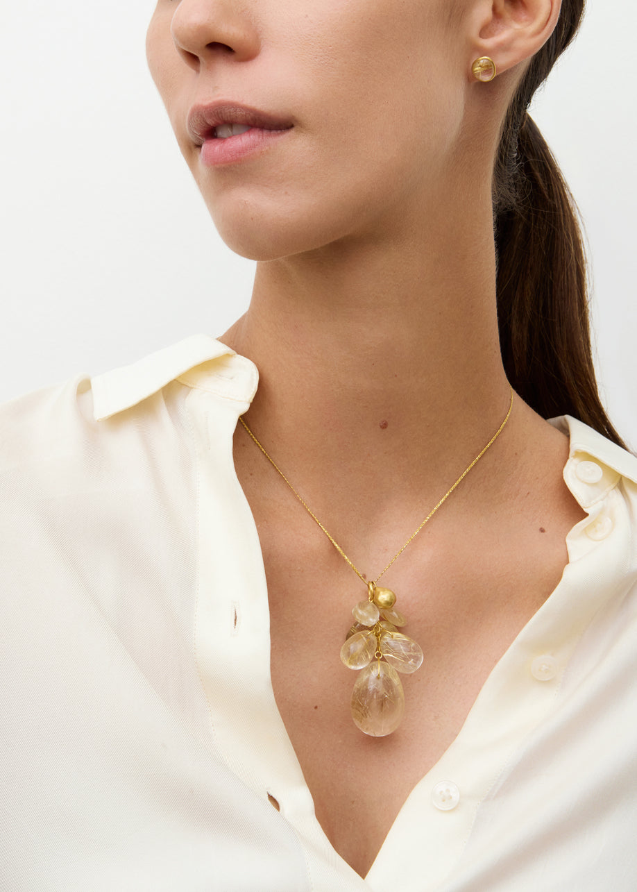 18kt Gold Sun's Rays Rutilated Quartz Cluster on Cord Pippa Small