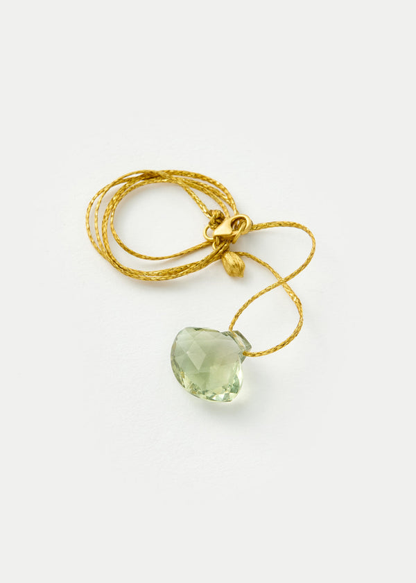 18kt Gold Bird Lament Green Amethyst Amulet on Cord