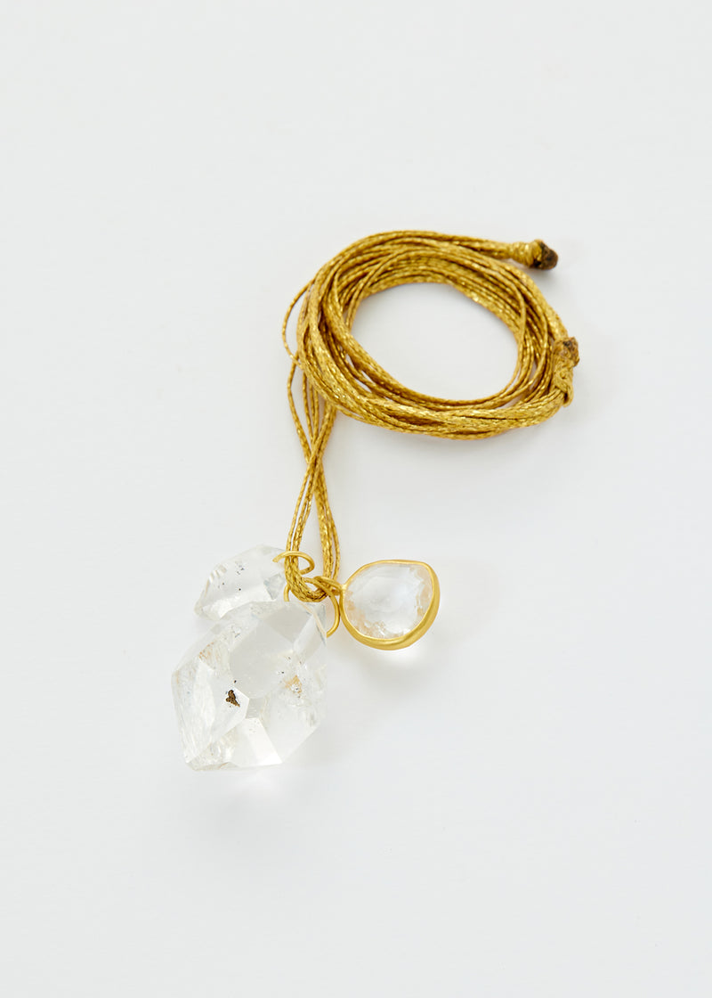 18kt Gold Theia Herkimer & Crystal Cluster on Cord