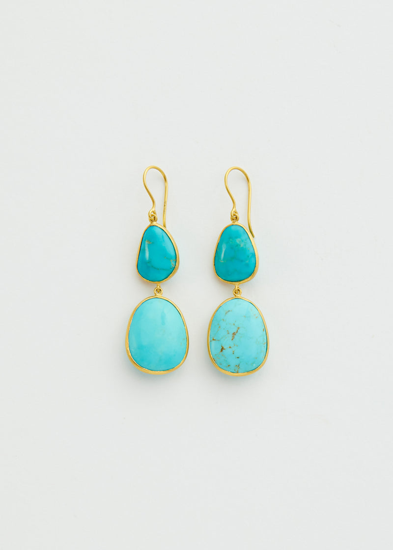 18kt Gold Turquoise Double Drop Earrings