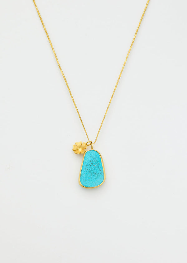 18kt Gold Turquoise & Flower Amulets on Cord