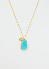 18kt Gold Turquoise & Flower Amulets on Cord