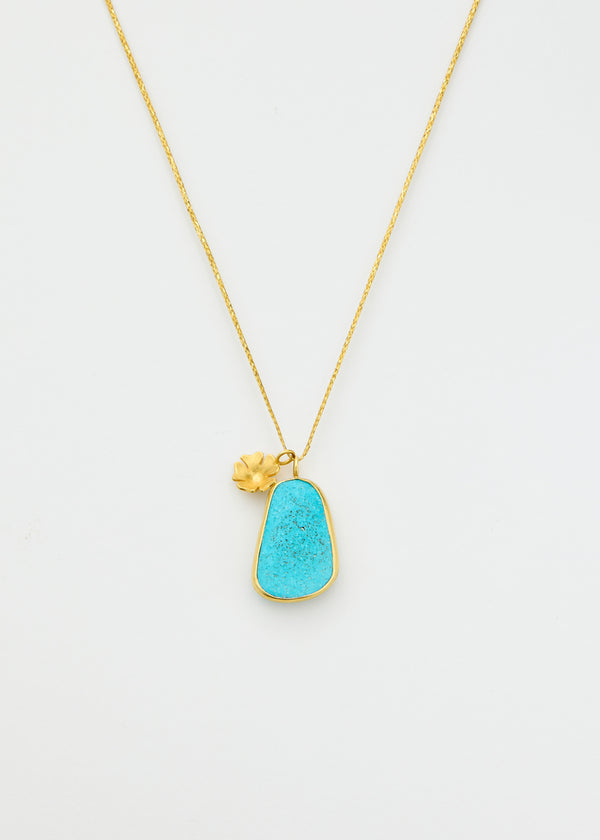 18kt Gold Turquoise & Flower Amulets on Cord