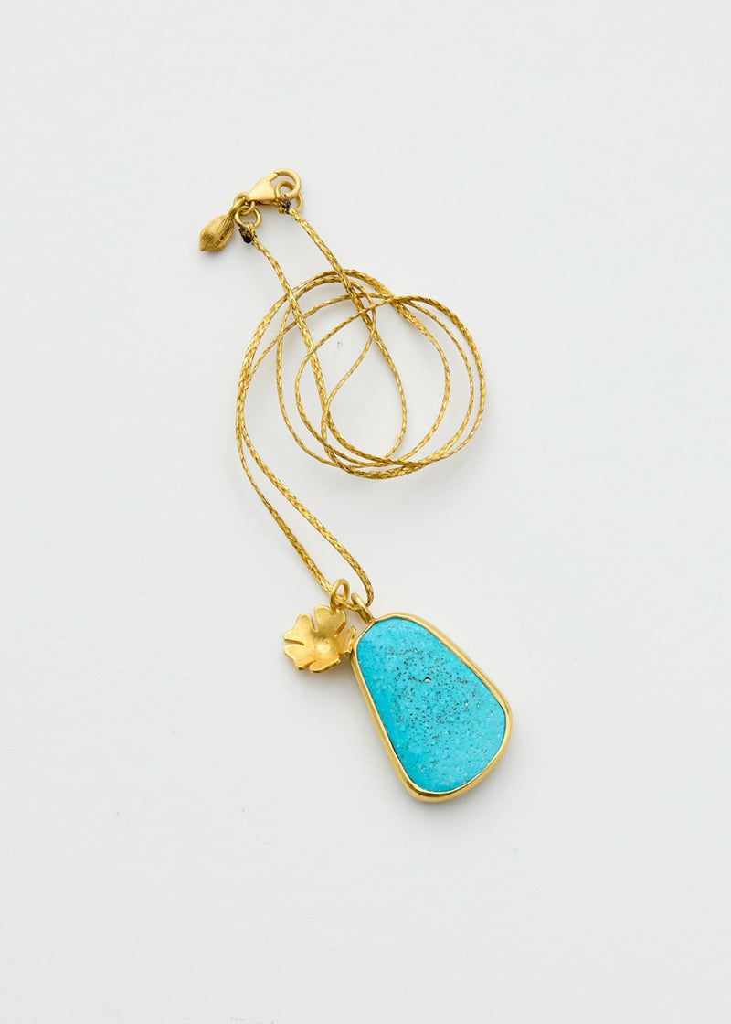 18kt Gold Turquoise & Flower Amulets on Cord