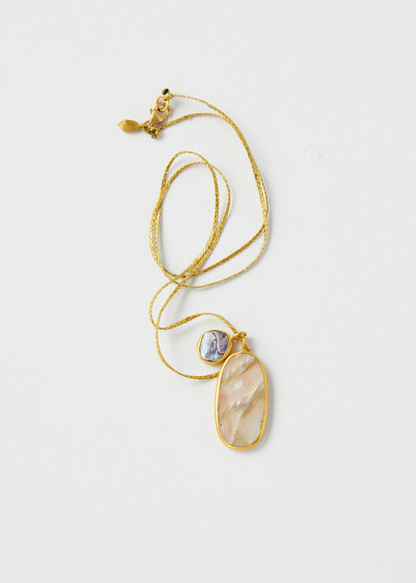 18kt Gold Venus Abalone Shell Amulets on Cord