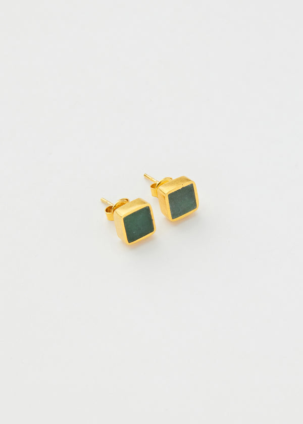 18kt Gold Vermeil PSTM Afghanistan Jade Square Stud Earrings