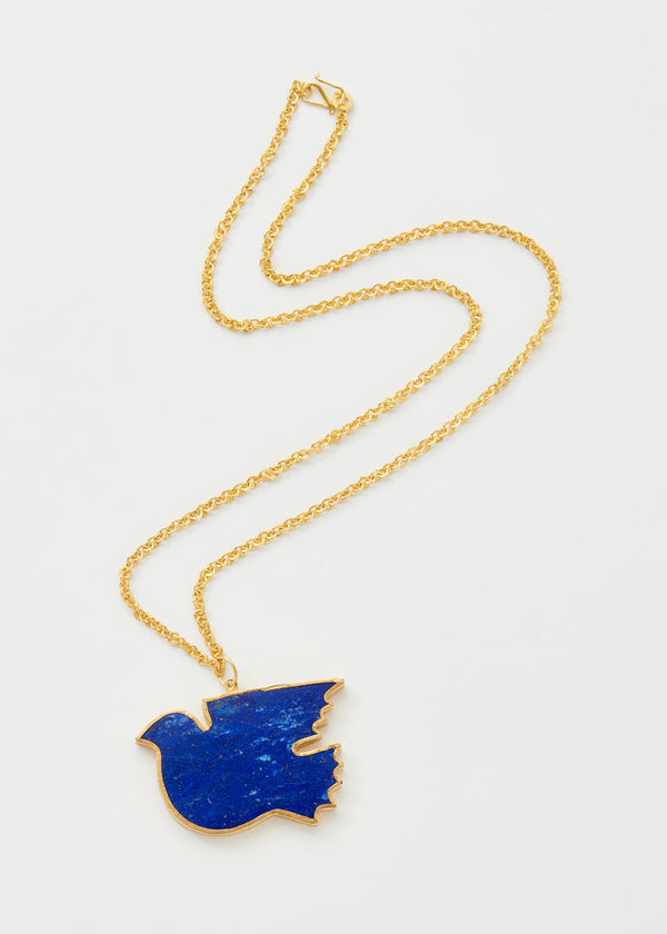 18kt Gold Vermeil PSTM Afghanistan Lapis Lazuli Dove Necklace