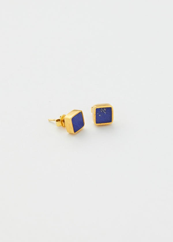 18kt Gold Vermeil PSTM Afghanistan Lapis Square Stud Earrings