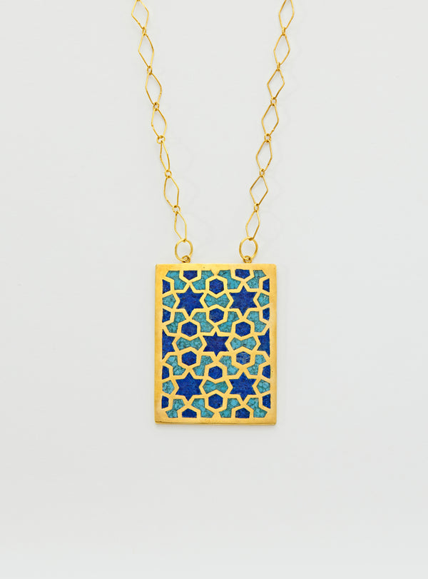 18kt Gold Vermeil PSTM Afghanistan Aryana Inlay Pendant on Chain