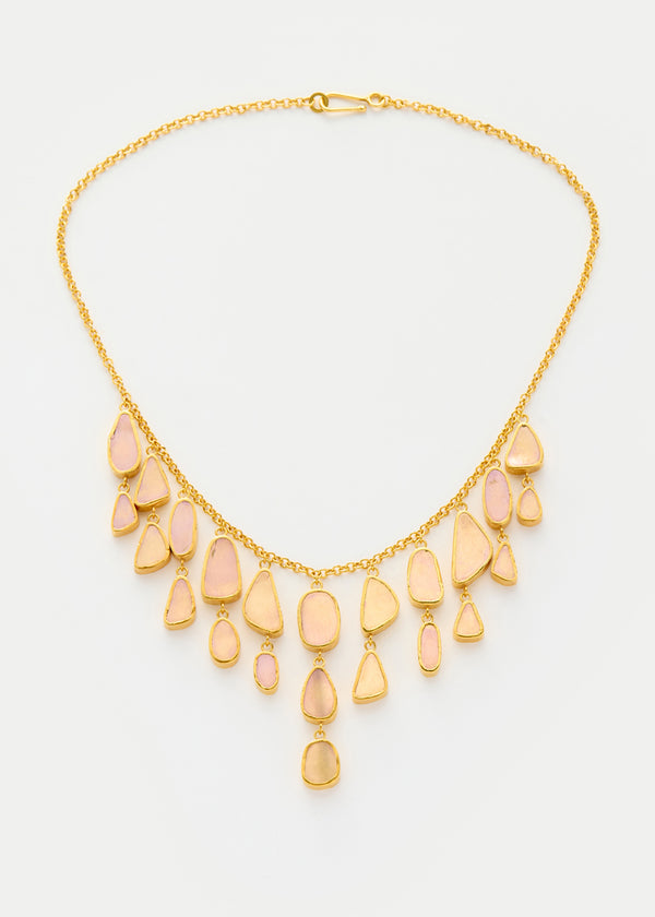 18kt Gold Vermeil PSTM Afghanistan Pink Glass Fringe Necklace
