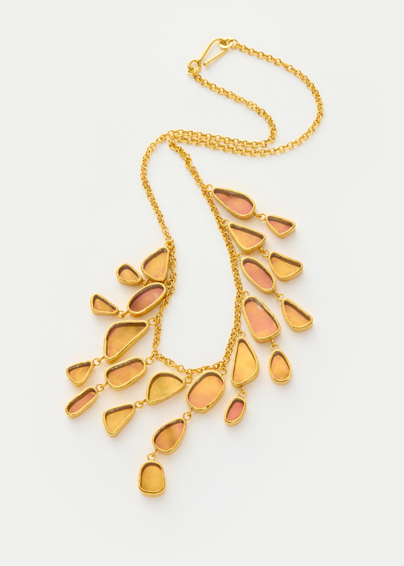 18kt Gold Vermeil PSTM Afghanistan Pink Glass Fringe Necklace