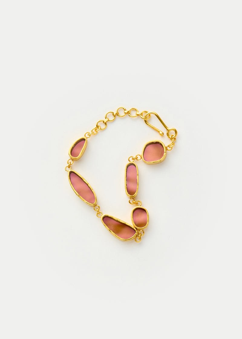 18kt Gold Vermeil PSTM Afghanistan Pink Glass Bracelet