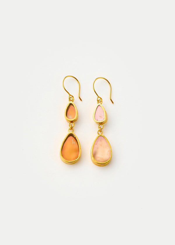 18kt Gold Vermeil PSTM Afghanistan Pink Glass Double Drop Earrings