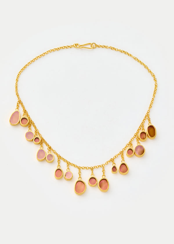 18kt Gold Vermeil PSTM Afghanistan Pink Glass Drop Necklace