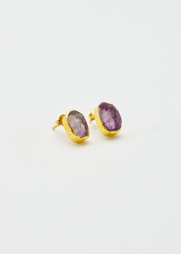 18kt Gold Vermeil PSTM Afghanistan Rough Amethyst Fara Studs